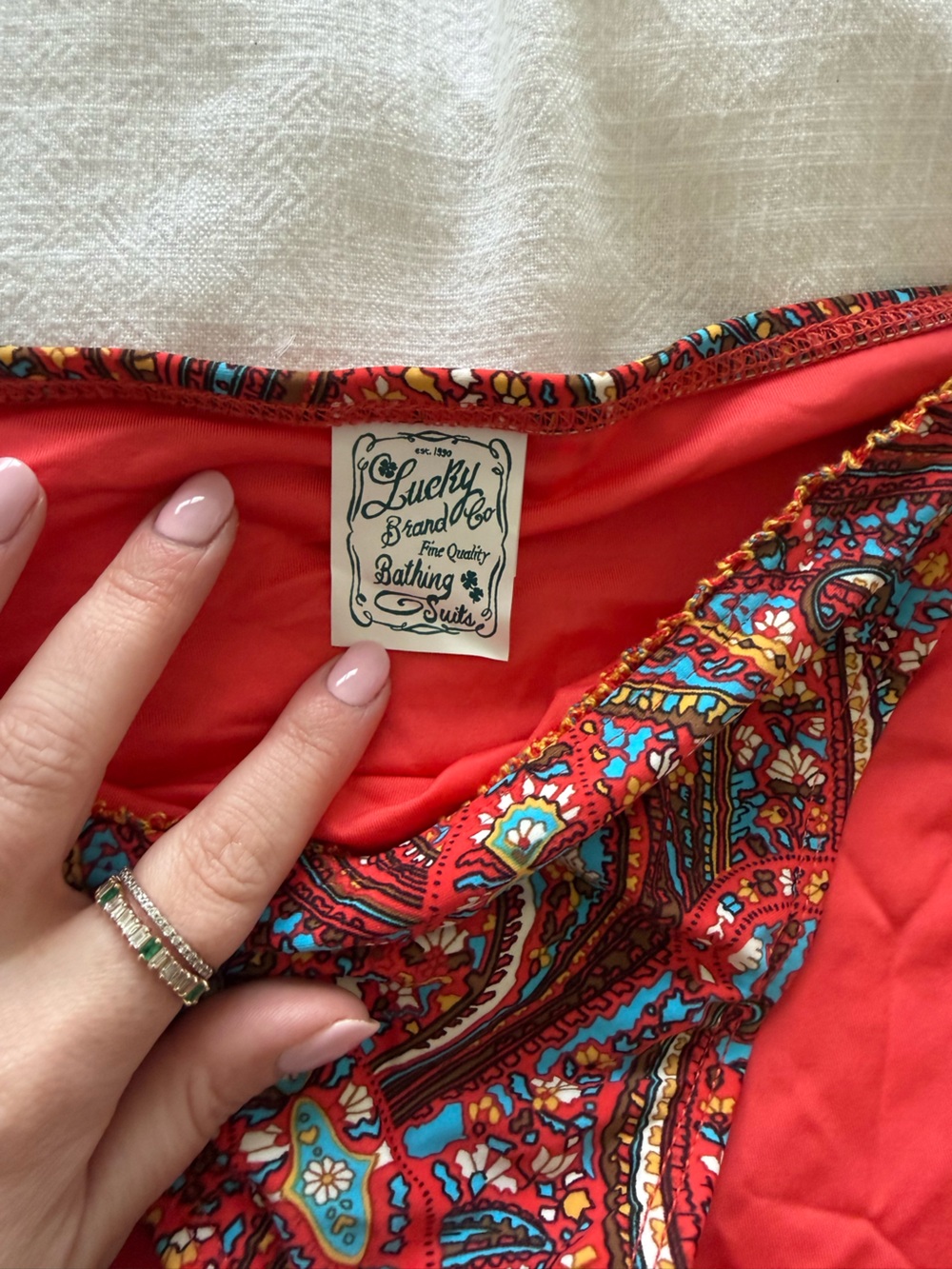 Lucky Brand Red Paisley Tie-Side Bikini Bottom Size Large - Picture 2 of 5